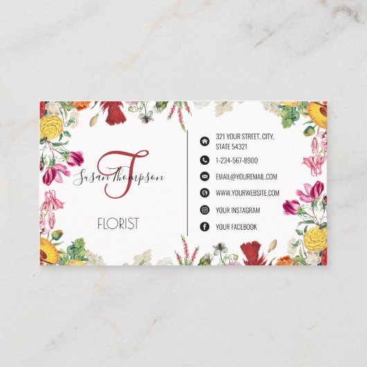 フローラガーデンモダンミニマルなソーシャルメディアのアイコン 名刺 (裏面)