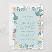 フローラガーデンライトブルーGIrl 1st誕生日 招待状 (正面)