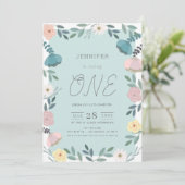 フローラガーデンライトブルーGIrl 1st誕生日 招待状 (スタンド正面)