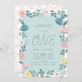 フローラガーデンライトブルーGIrl 1st誕生日 招待状