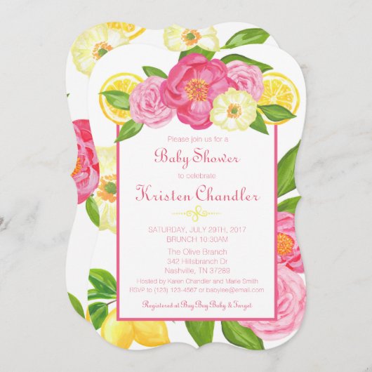 フローラガーデンレモンガールベビーシャワー招待状 招待状 (正面/裏面)