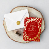 フローラガーデン婚約したカップル赤と金ゴールド 箔招待状