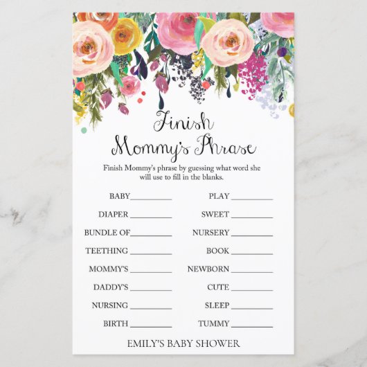 フローラガーデン赤ちゃんシャワーゲームプリント (正面)