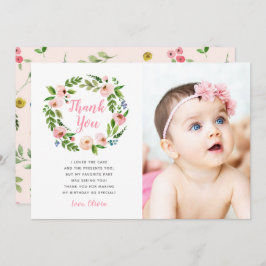 フローラガーデン1th誕生日フォトサンキューカード 招待状