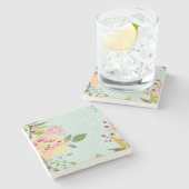 フローラガーデン、青い背景 ストーンコースター (横)