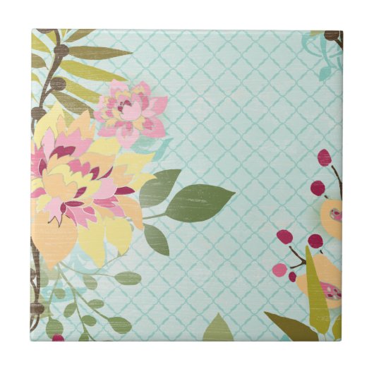 フローラガーデン、青い背景 タイル (正面)