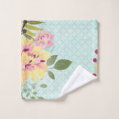 フローラガーデン、青い背景 バスタオルセット (ウォッシュタオル)