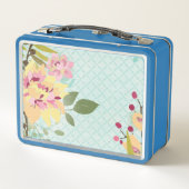 フローラガーデン、青い背景 メタルランチボックス (裏面)