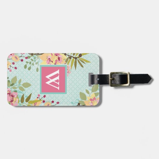 フローラガーデン、青い背景 ラゲッジタグ (正面横)