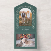 フローラガーランドアーチ写真グリーンクリスマスカード オールインワン招待状 (内側)