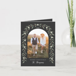 フローラガーランドアーチ写真ブラッククリスマスカード シーズンカード