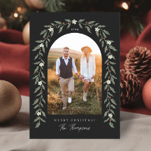 フローラガーランドアーチ写真ブラッククリスマスカード