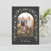 フローラガーランドアーチ写真ブラッククリスマスカード シーズンカード (スタンド正面)