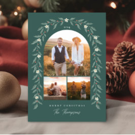 フローラガーランドアーチ3フォトグリーンクリスマスカード シーズンカード
