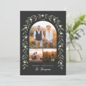 フローラガーランドアーチ3フォトブラッククリスマスカード シーズンカード (スタンド正面)