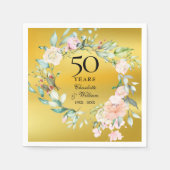 フローラガーランドゴールドフォイル結婚50周年記念 スタンダードカクテルナプキン (正面)