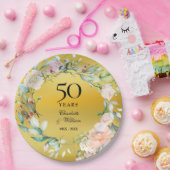 フローラガーランドゴールドフォイル結婚50周年記念 ペーパープレート (パーティー)