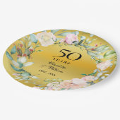 フローラガーランドゴールドフォイル結婚50周年記念 ペーパープレート (アングル)