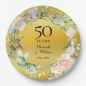 フローラガーランドゴールドフォイル結婚50周年記念 ペーパープレート (正面)