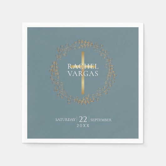 フローラガーランド | 金フェイク箔バプテスマ スタンダードカクテルナプキン (正面)