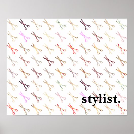 フローラガーリーはさみカラフル美容師花 ポスター (正面)