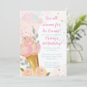 フローラガーリーアイスクリームウォーターカラーバースデーパーティー 招待状 (スタンド正面)