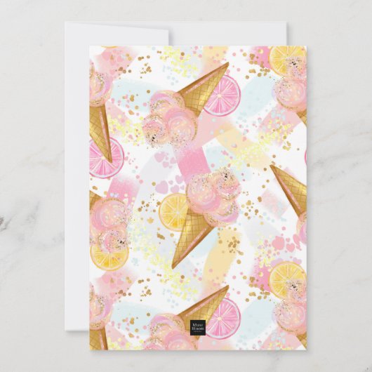 フローラガーリーアイスクリームウォーターカラーバースデーパーティー 招待状 (裏面)