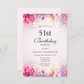 フローラガーリーパステルウォーターカラーシック51st誕生日 招待状 (正面/裏面)