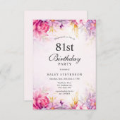 フローラガーリーパステルウォーターカラーシック81st誕生日 招待状 (正面/裏面)