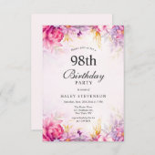 フローラガーリーパステルウォーターカラーシック98th誕生日 招待状 (正面/裏面)