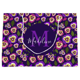 フローラガーリーパンジー模様パープルモノグラム ラージペーパーバッグ