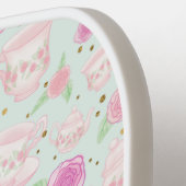 フローラガーリーピンクティーカップのパタパーソナライズされたーン ピックルボールラケット (左詳細)