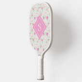 フローラガーリーピンクティーカップのパタパーソナライズされたーン ピックルボールラケット (左)