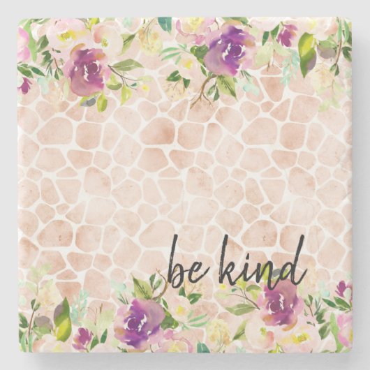 フローラガーリーピーチキリンプリントウォーターカラー ストーンコースター (正面)