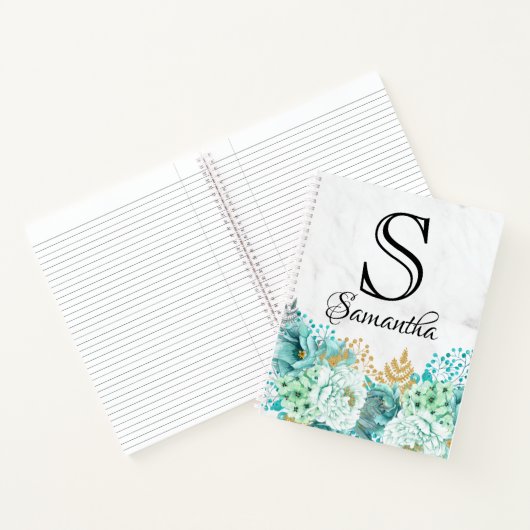 フローラガーリーブーケミントマーブルモノグラムイニシャル ノートブック (内部)