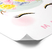 フローラガーリーユニコーンピンク金ゴールドパーソナライズされた ポスター (角)