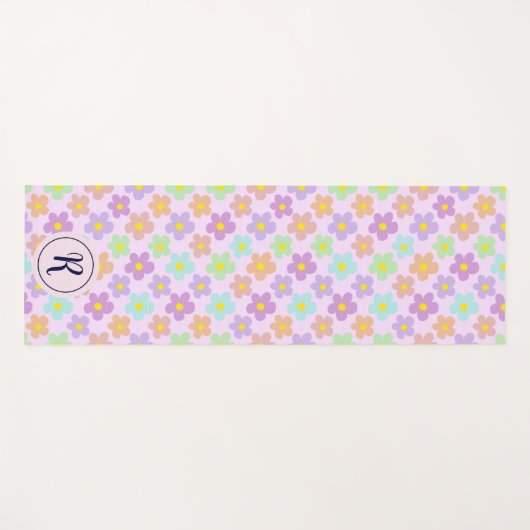 フローラガーリー付きレトロデイジーフラワーズジム ヨガマット (正面(横))