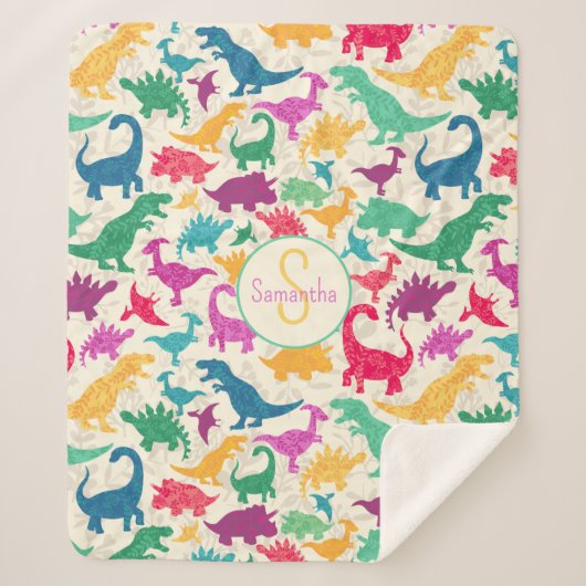 フローラガーリー恐竜シルエット女子 シェルパブランケット (正面)