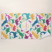 フローラガーリー恐竜シルエット女子 ビーチタオル (正面)