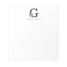 フローラガーリー水彩豊かなピンクのローズモノグラム ノートパッド