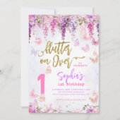 フローラガーリー藤金ゴールド蝶子供の誕生日 招待状 (正面)