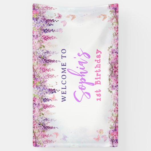 フローラガーリー藤金ゴールド蝶子供の誕生日 横断幕 (縦)