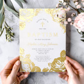 フローラガールエレガントバプティスゴールドフォイル招待状 箔招待状