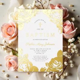 フローラガールエレガントバプティスゴールドフォイル招待状 箔招待状