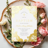 フローラガールエレガントバプティスゴールドフォイル招待状 箔招待状