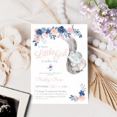 フローラガールエレファントネイビー赤面ベビーシャワー 招待状