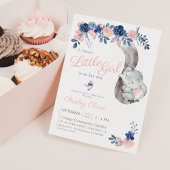 フローラガールエレファントネイビー赤面ベビーシャワー 招待状
