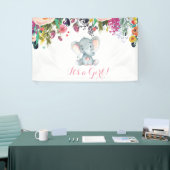 フローラガールエレファントベビーシャワーピンクとグレー 横断幕 (トレードショー)