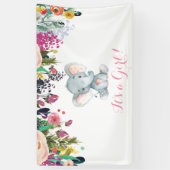 フローラガールエレファントベビーシャワーピンクとグレー 横断幕 (縦)