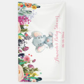 フローラガールエレファントベビーシャワーピンクとグレー 横断幕 (縦)